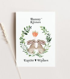 Kartka Wielkanocna - Bunny Kisses Życzenia Wielkanocne - Pocztówka Wielkanocna, kartka A6