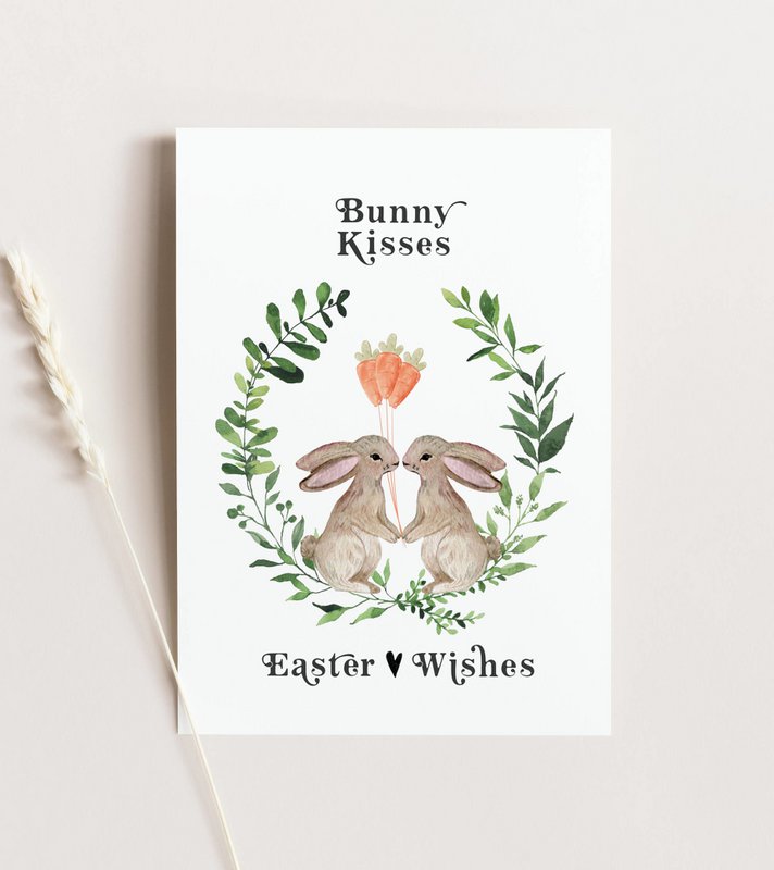 Easter card - Bunny Kisses Easter wishes - Easter postcard, A6 card