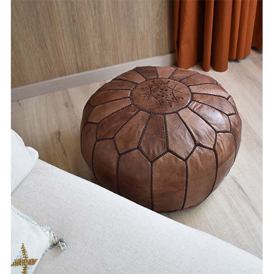 Leder Pouffe - voll braun