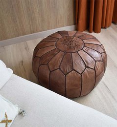 Leder Pouffe - voll braun