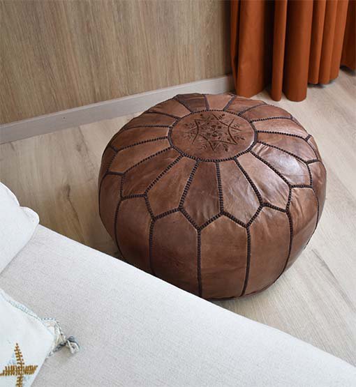 Leder Pouffe - voll braun