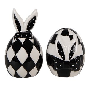 Salt and pepper shakers Set of 2 White Black, Ceramic Ø 5x9 / Ø 5x7 cm (2)