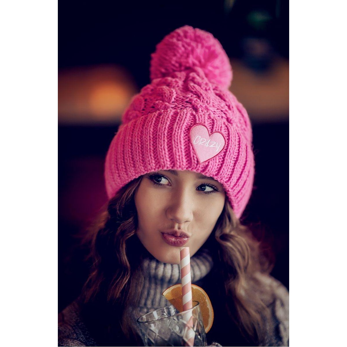 Czapka z wełną CRAZY - PINK