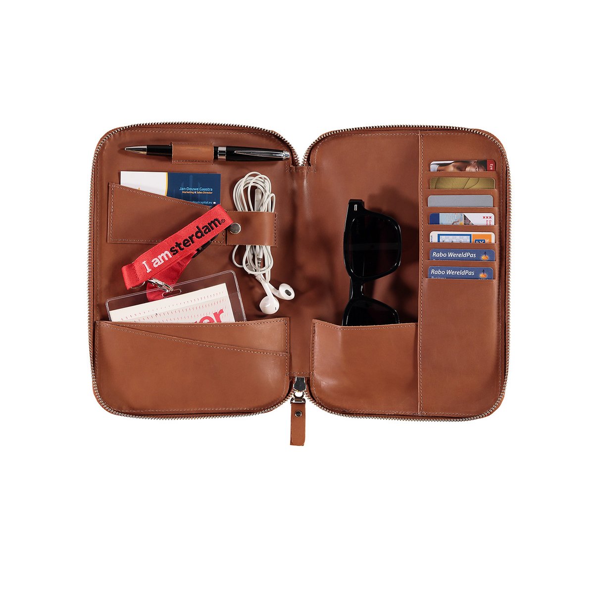 Estuche de viaje de cuero Lena - coñac