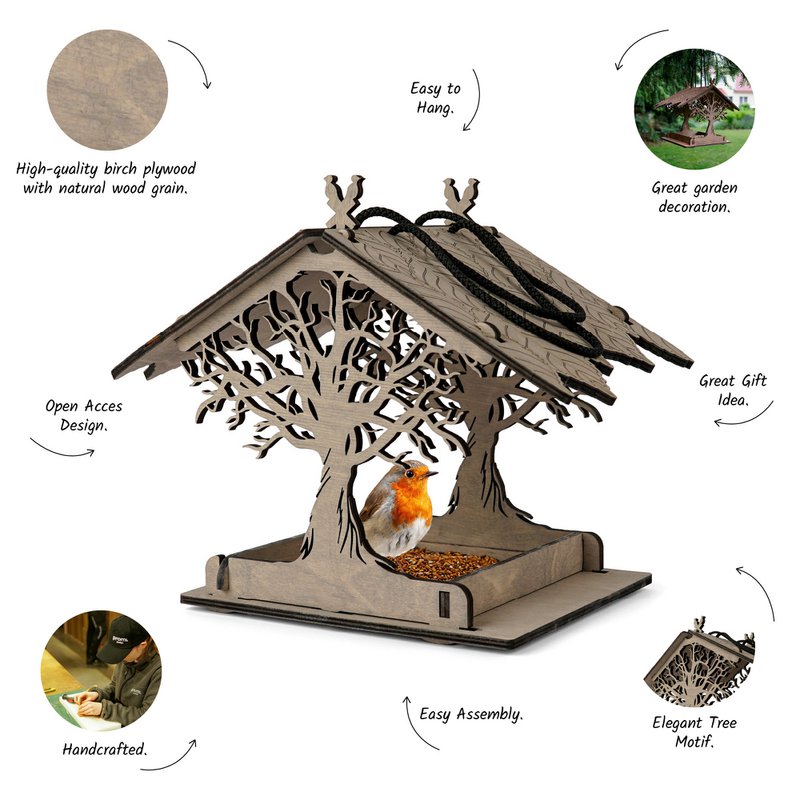 Hölzerne Vogelfutterleiter, minimalistischer Akzent für Garten, Hof und Terrasse