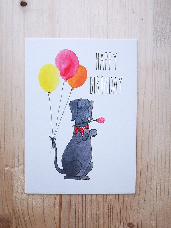 Postcard Dachshund - Happy Birthday