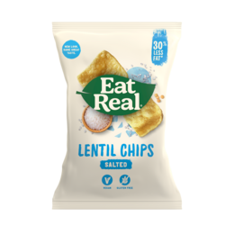 Lentil chips with a savory, salty flavor. Made from real lentils and low in fat.