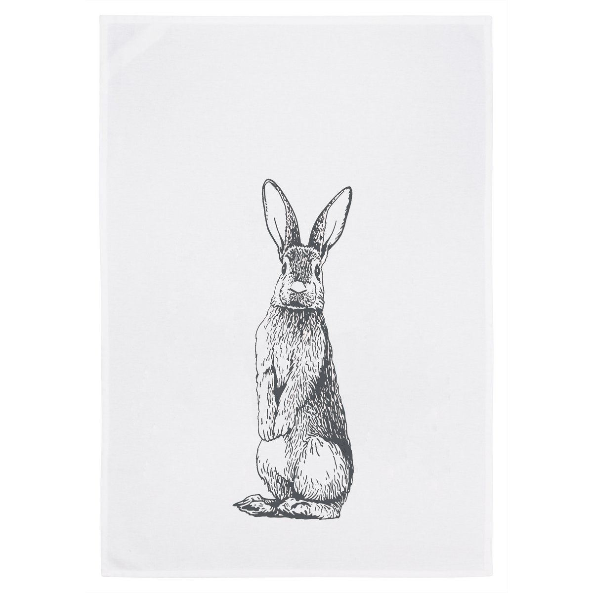 Tea towel white, rabbit standing in gray