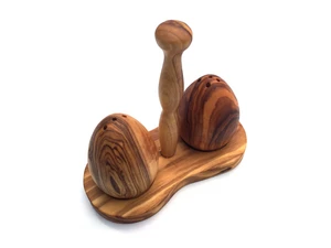 Salt shaker and pepper shaker with olive wood stand