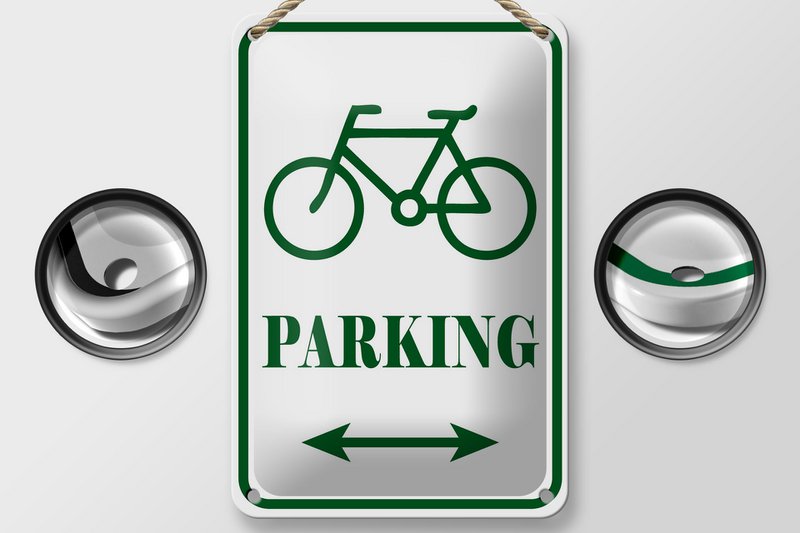 Tin sign notice 12x18cm bicycle parking white-green decoration