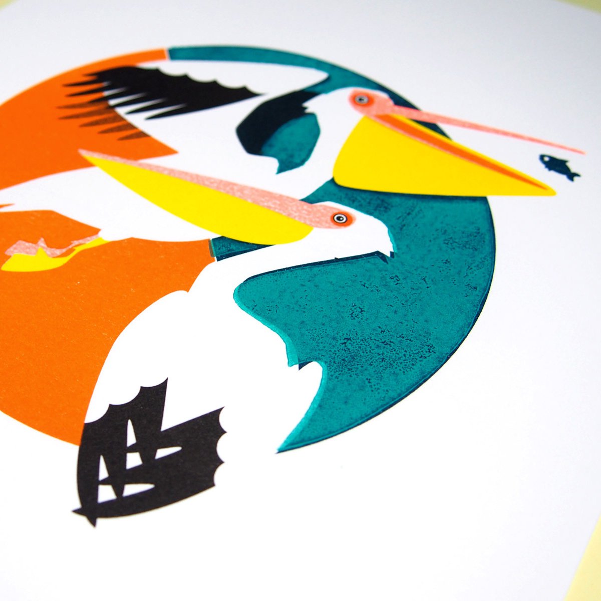 Risographie und Linoldruck Pelikane