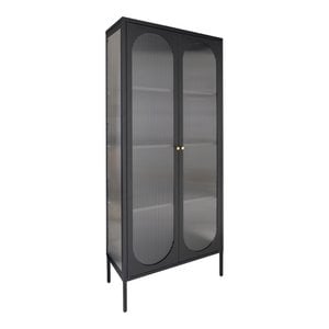 Adelaide Vitrine – Schwarz, Stahl, Glas, 80 x 35 x 180 cm