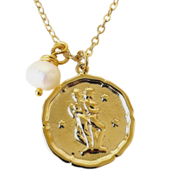 Zodiac Medallion Disc Necklace - Birthstone Pendant