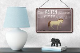 Cartel de chapa que dice 18x12cm nacido para montar a caballo decoración