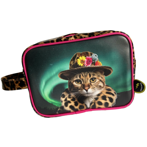 Kulturbeutel Katze mit Leopardenmuster