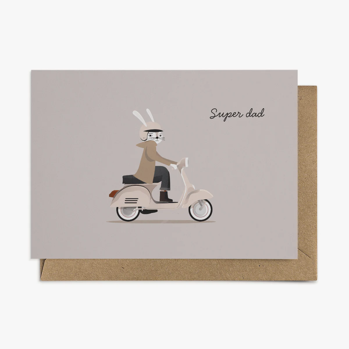 Biglietto di auguri per super papà alla guida dello scooter, biglietto di auguri eco-consapevole