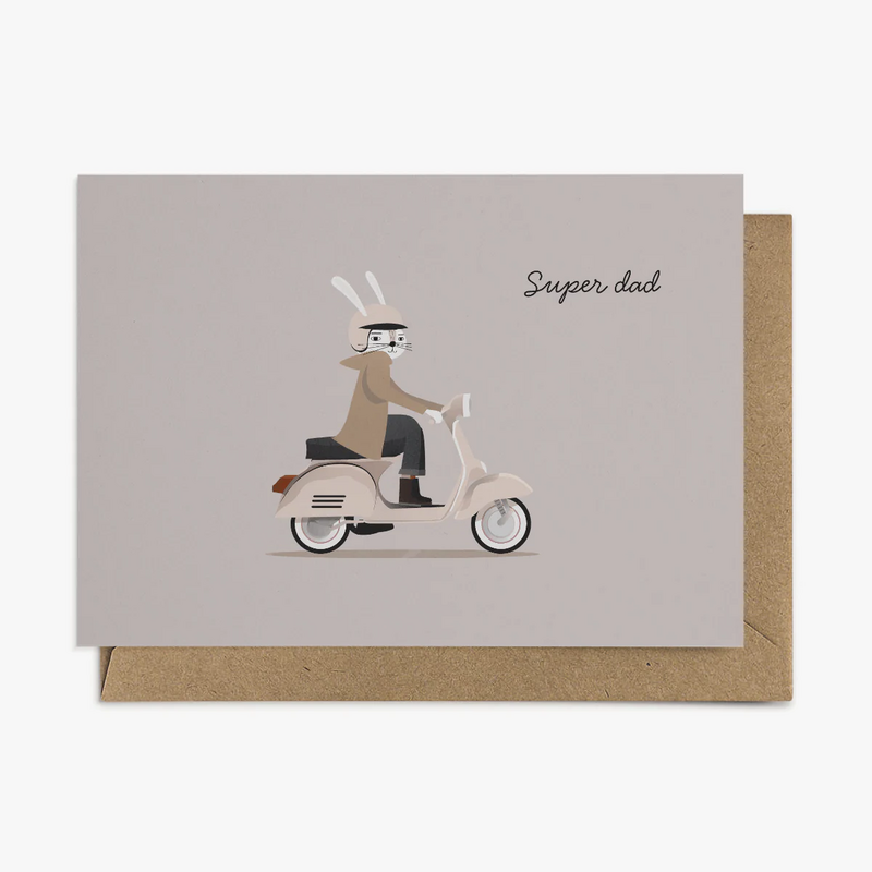 Super Dad Driving Scooter Karte, umweltbewusste Grußkarte