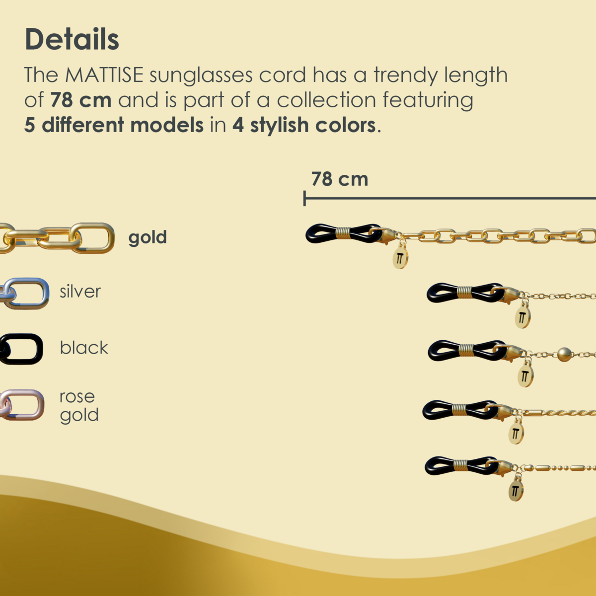 Glasses Cord Links Gold — 100% Stainless Steel & Unisex Eyewear Cords for Women and Men — Glasses Chain with Extra Loops — Brillenkoord Brillenband Brillenkette Cordon de Lunettes Cordón Para Gafas