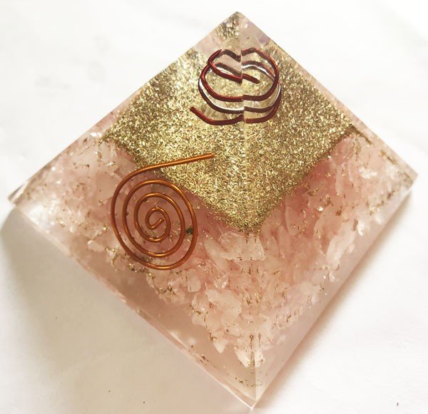 Orgonite Pyramide, Rose Quartz, Reiki Symbol and Spiral
