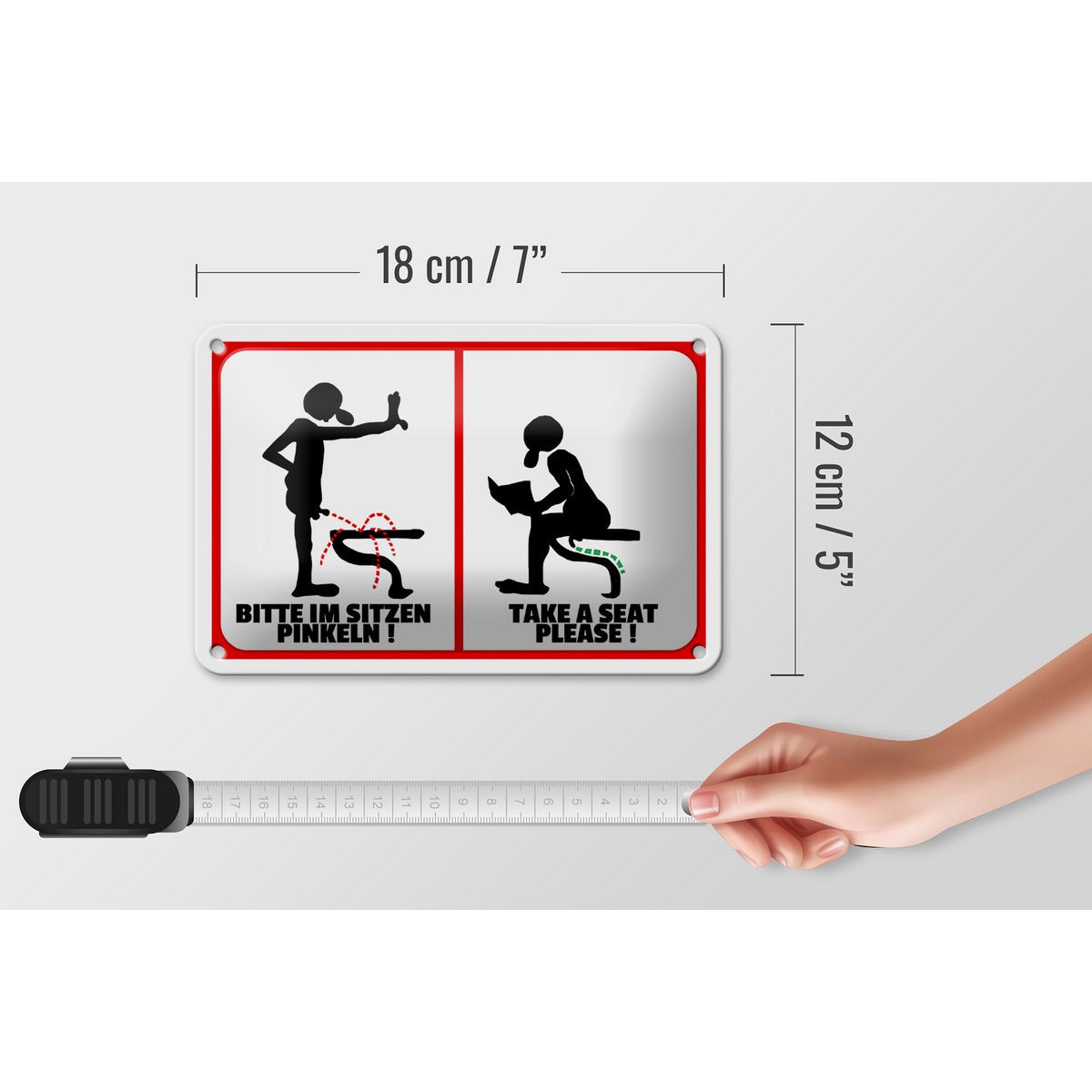 Tin sign note 18x12cm Please pee while sitting (b/w) decoration