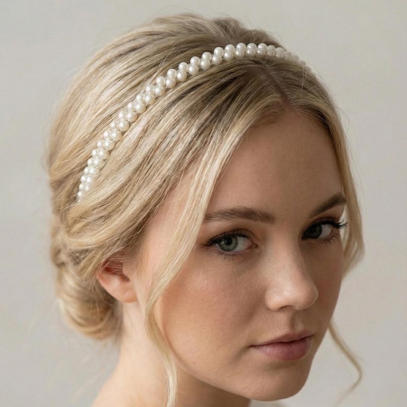 Fine pearl headband for simple bridal hairstyles
