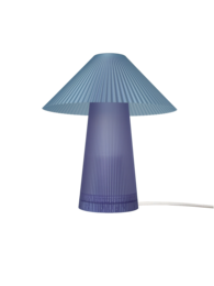  Duo Straight Shroom is a table lamp with a pleated shade in various color combinations, including light blue, lavender, raspberry, gold yellow, royal blue, violet, dark emerald, and white.