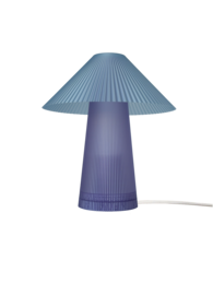 Duo Straight Shroom is a table lamp with a pleated shade in various color combinations, including light blue, lavender, raspberry, gold yellow, royal blue, violet, dark emerald, and white.