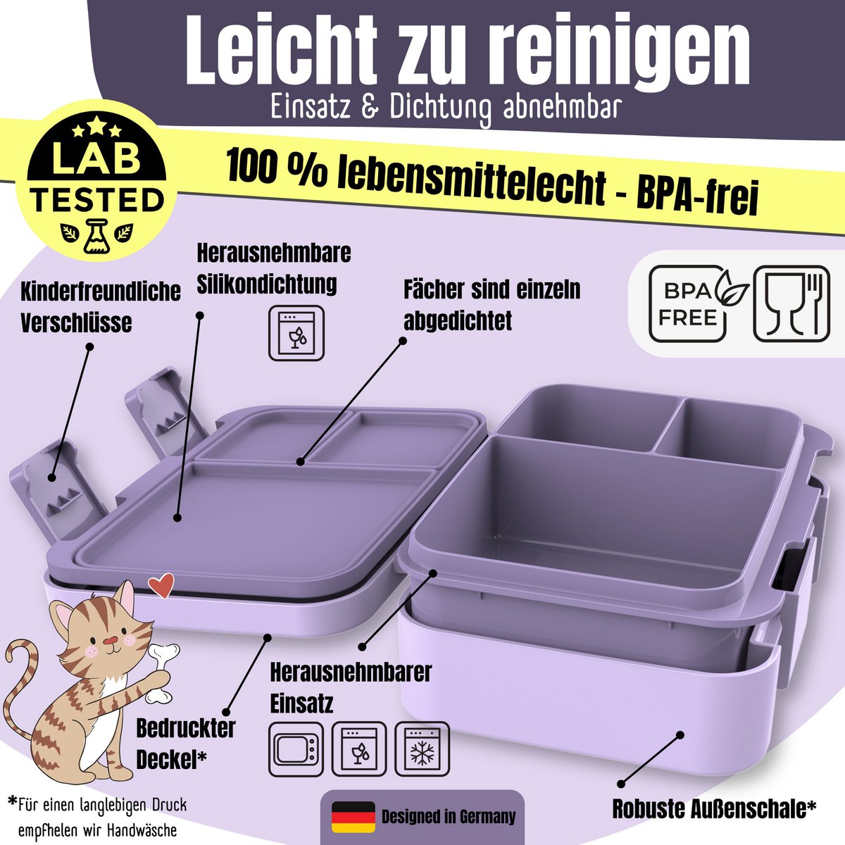 Leaf can with compartments, light & leak -proof - unicorn purple