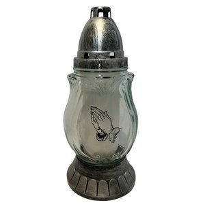 Grave lamp glass praying hands, H 24cm, clear