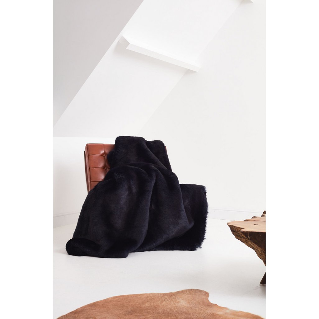 Faux-Fur throw Perth lining in wool-cachemire melange Noir