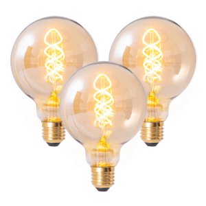 LED Leuchtmittel "DILLY" 3er-Set mit E27-Fassung, 4 Watt Ø 9,5cm, aus Metall und Glas, amber