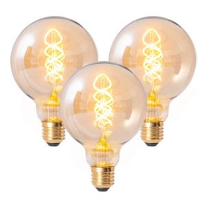 LED Leuchtmittel "DILLY" 3er-Set mit E27-Fassung, 4 Watt Ø 9,5cm, aus Metall und Glas, amber