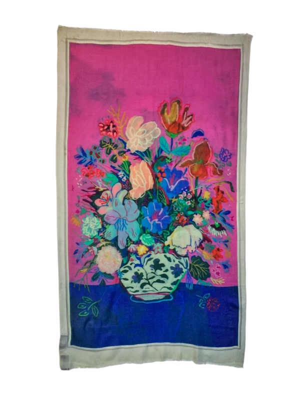 Scarf Wool/Silk - Otra Cosa - Flowers in Vase on Pink Painting - 4412