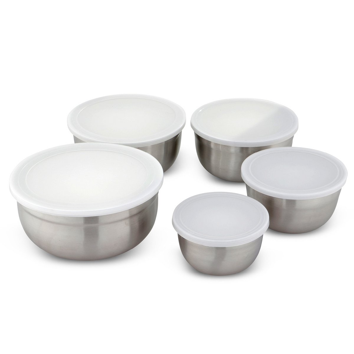 Juego de 5 tazones de cocina de acero inoxidable con tapa incluida