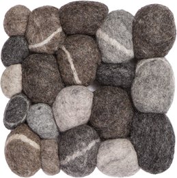 Round, gray stone trivets with a textured surface.