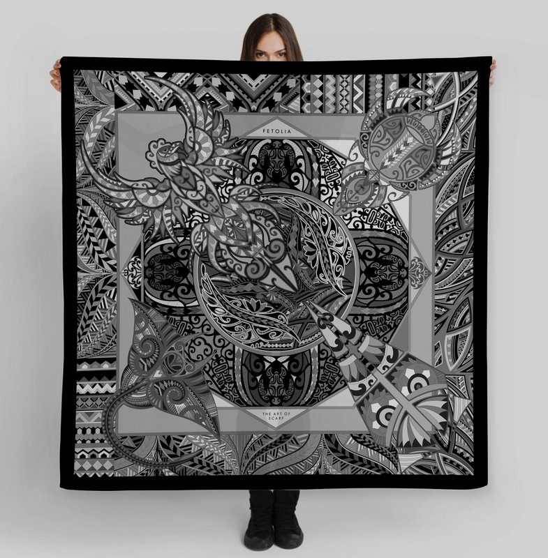 Power of Life - Black - 90*90 cm - 100% Silk Twill