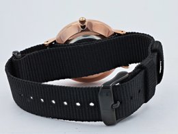 Moderno Milano stainless steel women's watch 36.5 mm, sapphire crystal & nylon NATO strap (black), rose gold-colored