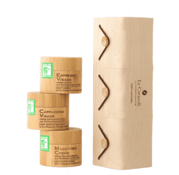 A trio of anti-blemish treatments including an exfoliating cream, lightening cream, and night cream, packaged in a box.