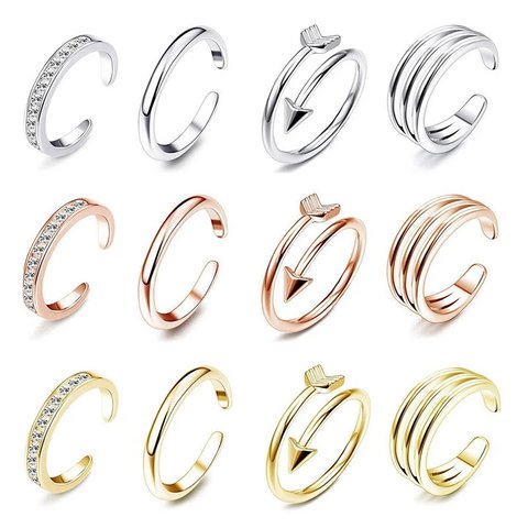 4Pcs Einfache Legierung Kristall Fuß Ring Verstellbare Öffnung Zehen Ring Für Frauen Mädchen Sommer Strand Urlaub Schmuck Finger Ring