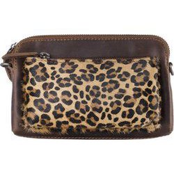 Arrigo Cognac Colored Dames CrossBody Tas/Clutch med Luiopard Direer Print in Learning