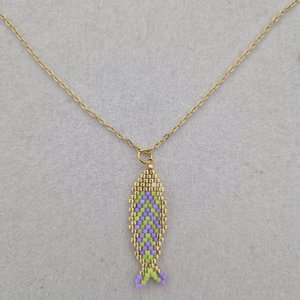 Ketting met Miyuki visje - Groen Lila