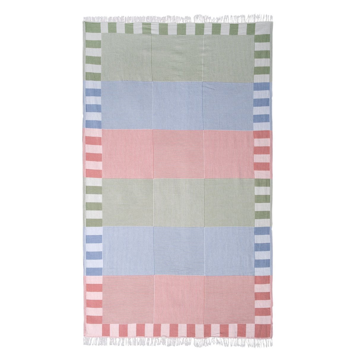 Trimita Patchwork Turkish Towel (Tile & Green & Turquoise) | Hammam Towel | 100% Cotton