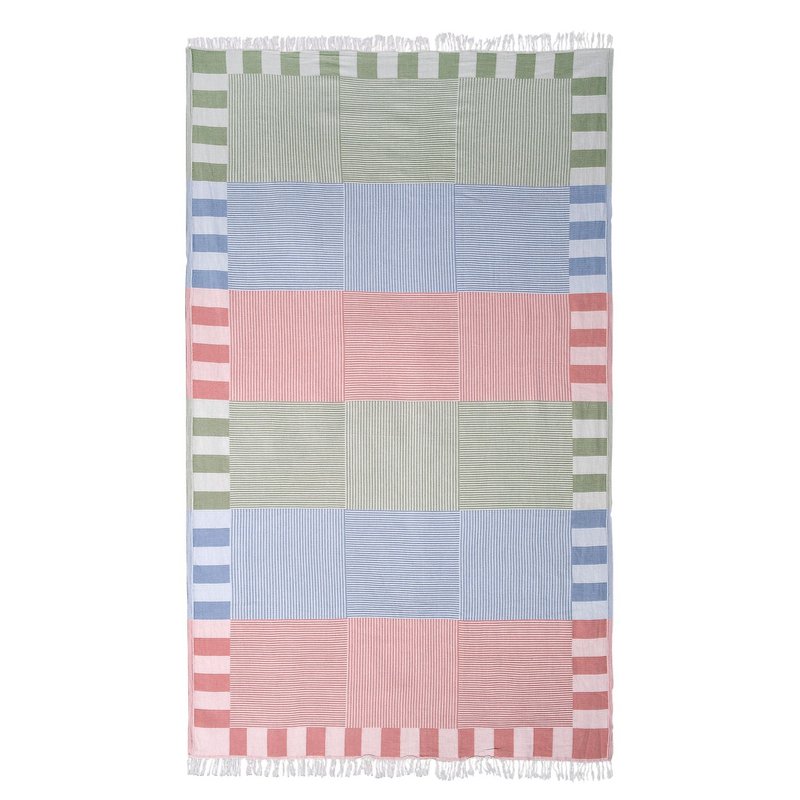 Asciugamano turco Trimita Patchwork (piastrella e verde e turchese) | Asciugamano Hammam | 100% cotone