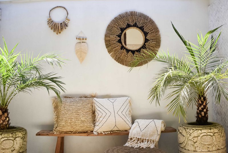 Seagrass mirror with macrame details - Ambon Black ø60cm
