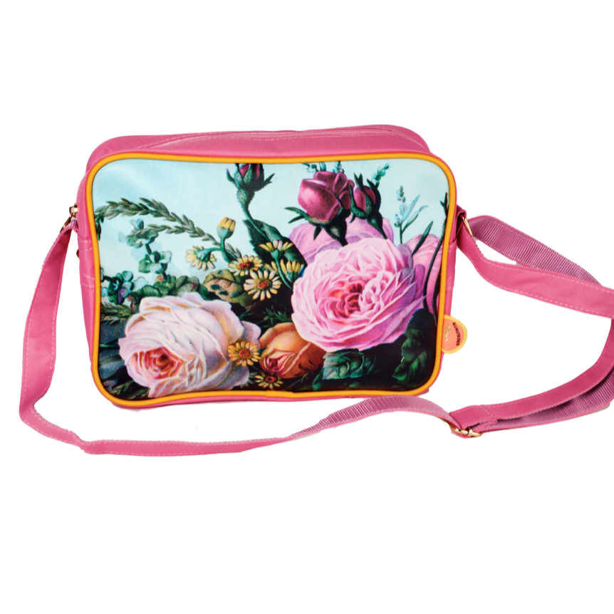 Skuldertaske medium Retro blomster magenta