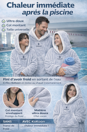KoKoon sportponcho met capuchon - uitgang zwembad - onmiddellijke warmte na het zwemmen - ultrazacht - ideaal voor aquatische centra, aqua-wandelen - universele maat
