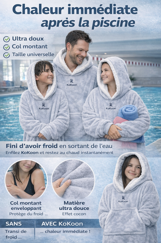 KoKoon sportponcho met capuchon - uitgang zwembad - onmiddellijke warmte na het zwemmen - ultrazacht - ideaal voor aquatische centra, aqua-wandelen - universele maat