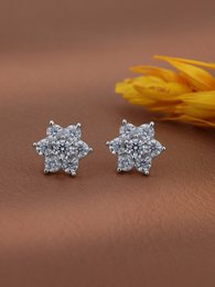 Aretes | Floral con circonita cúbica chapada en plata de ley | Rodio