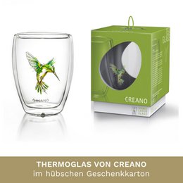 Creano Doppelwand-Teeglas Kolibri 250ml grün Geschenkbox