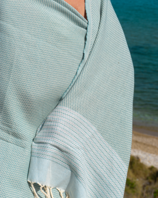Telo Mare Hammam in Cotone PHARAO – Leggero – Menta/Azzurro - 180x100 cm